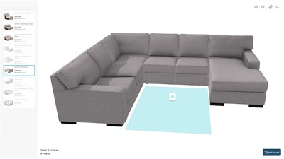 The only sectional configurator that is entirely visual, works on desktop and mobile, allows for content reusability across applications, manages complex business rules, scales to handle unlimited SKUs, provides WebAR OnDemand™ for configured sofas, and integrates with any e-commerce cart.