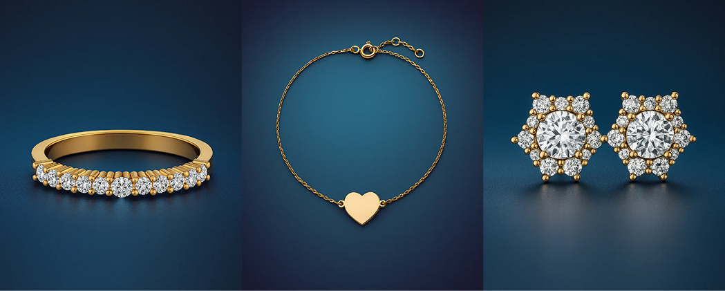 Collage of personalized birthstone jewelry